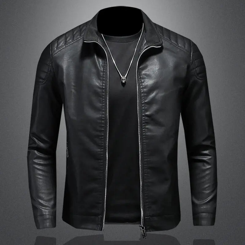 Motorcycle PU Leather Jacket Men Winter Leahter Jacket Male Stand Collar Casual image 2
