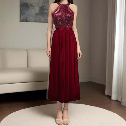 Elegant Halter Long Bridesmaid Dresses A-line Lace Sleeveless Wedding Party Eve image 4