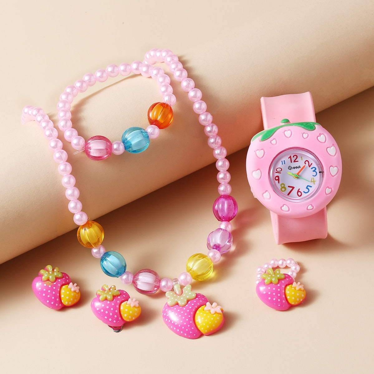 Children Rainbow Horse Patter Watch Jewelry Set Necklace Earrings Ring Bracelet image 4