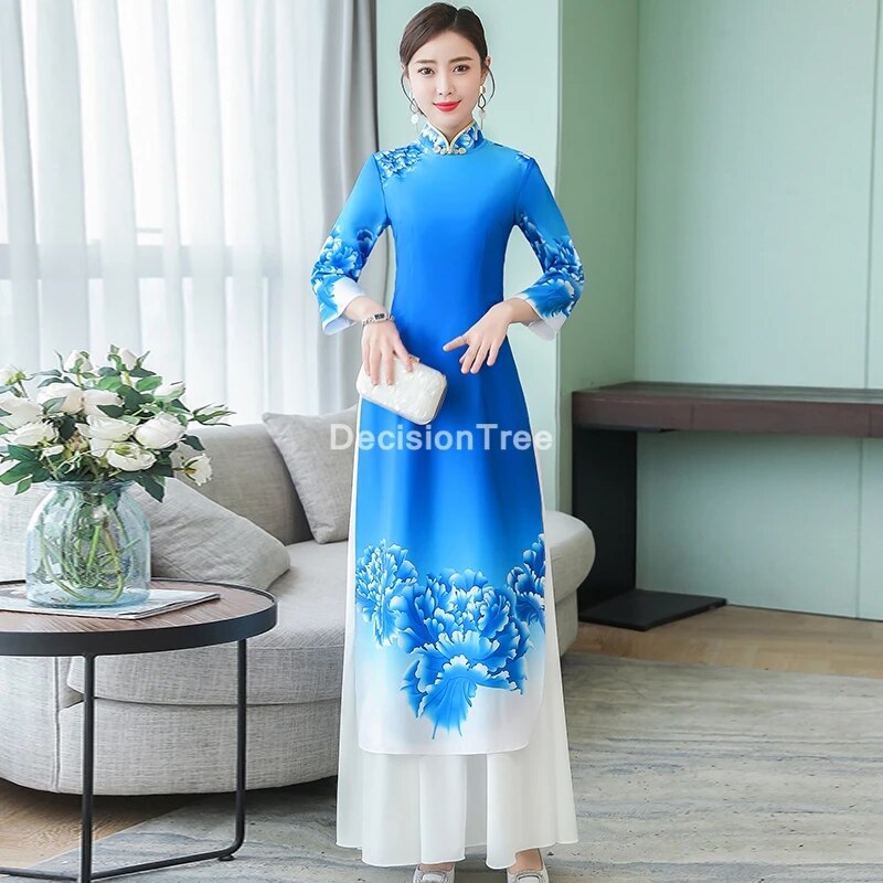 2022 woman chiffon aodai vietnam traditional clothing ao dai vietnam dress wome