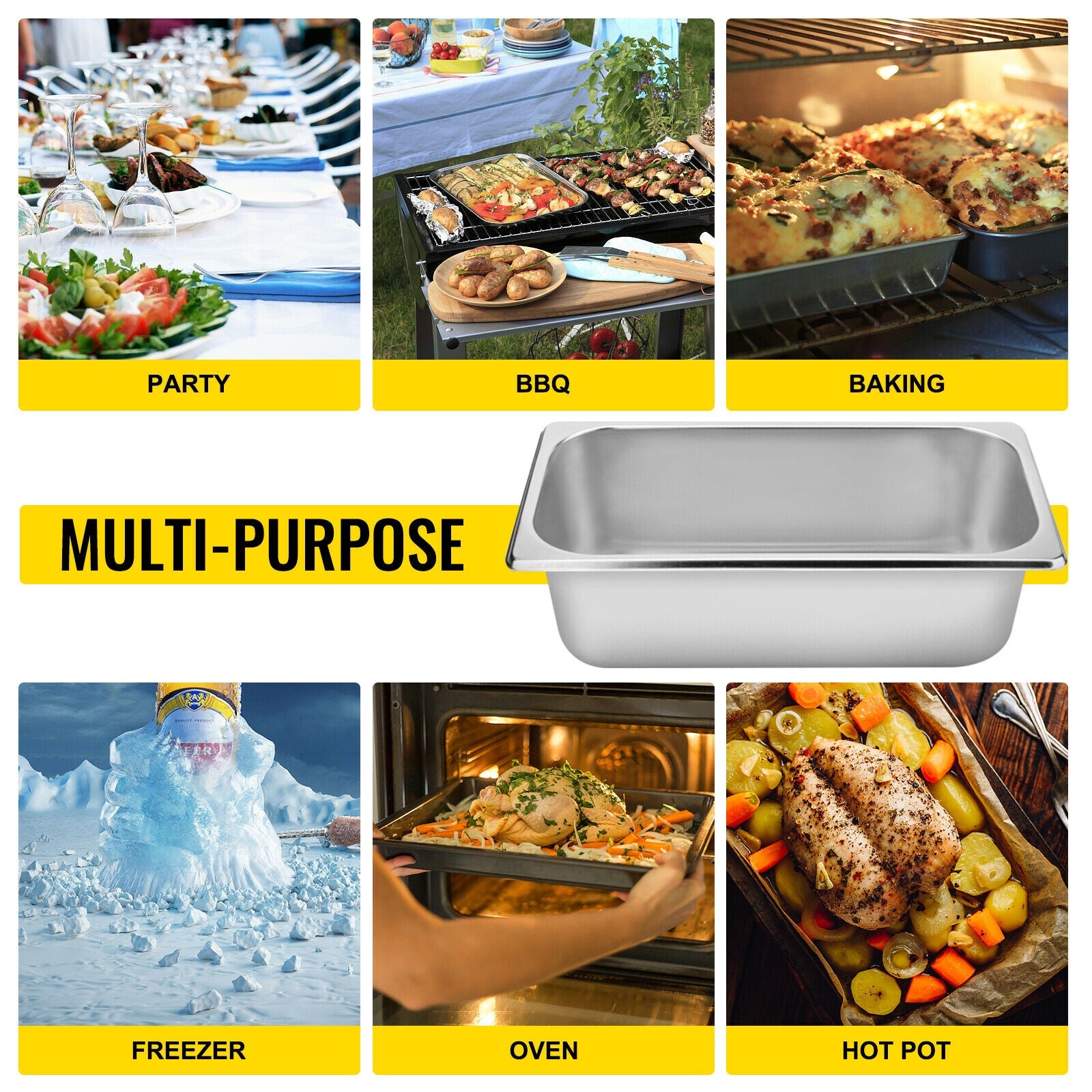 VEVOR Buffet ChaFolding Dishes 8.5L-20.5L Gastronorm Pans Steam Table Pans Tray St