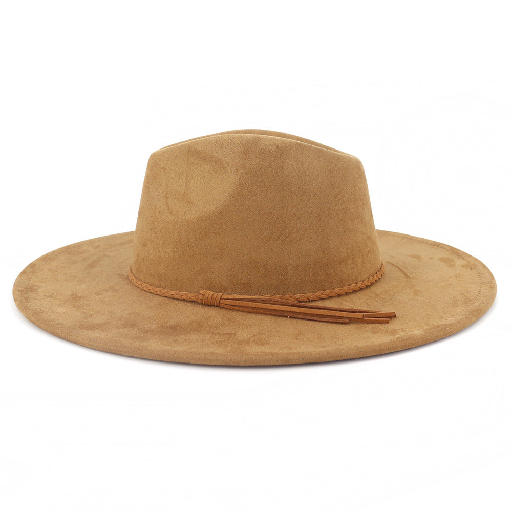 Suede Top Hat 9.5cm Wide Brim Fedora Hat Men Women Autumn Winter Felt Jazz Hats image 35