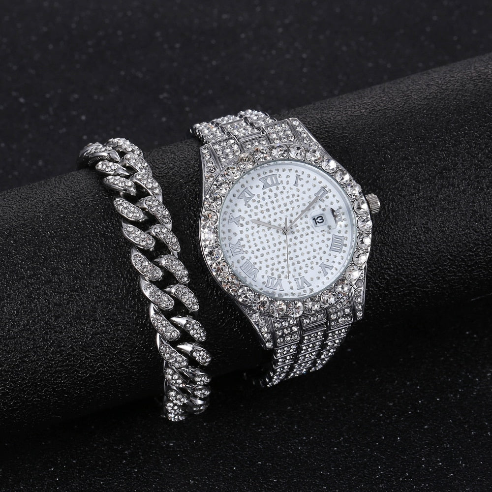 Diamond Men Women Watches Gold Watch Ladies Wrist Watch Luxury Rhinestone Unise image 1