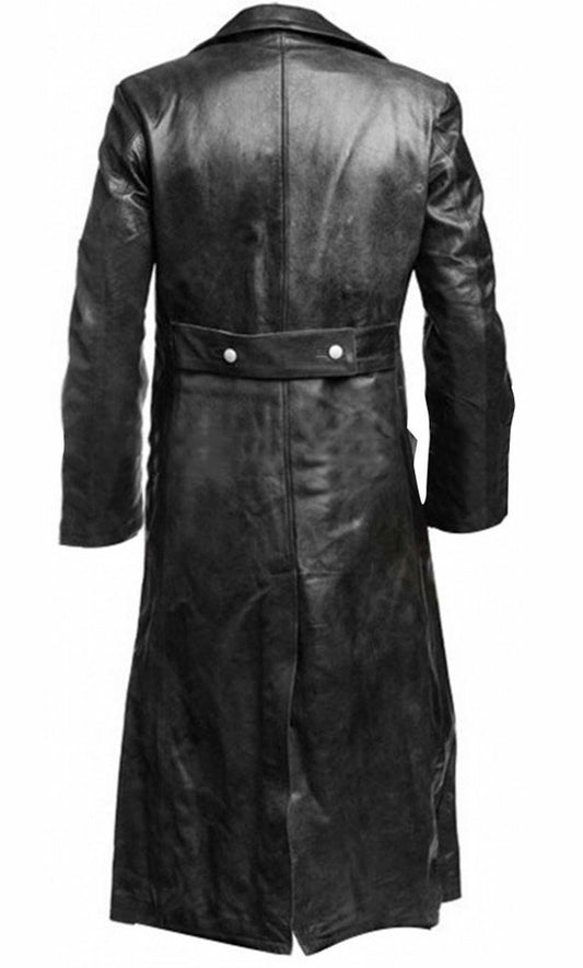 Men GERMAN CLASSIC WW2 MILITARY UNIFORM OFFICER BLACK LEATHER TRENCOAT
