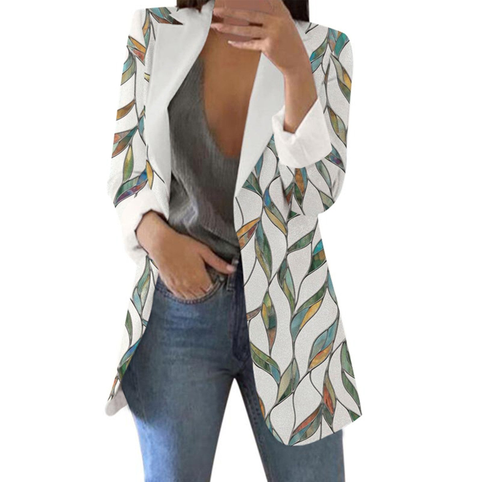 Spring Autumn Fashion Blazer Jacket Women Casual Pockets Long Sleeve Work Suit  image 1