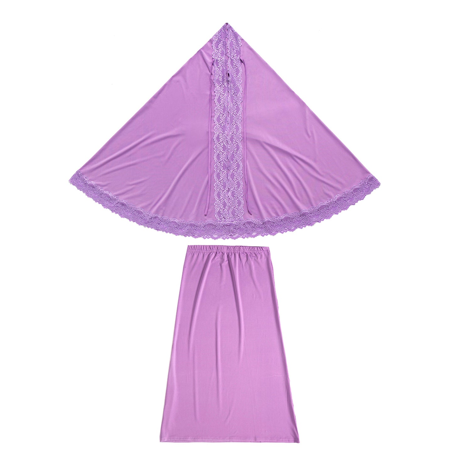 2 Piece Set Prayer Garment Lace Dress Robe Muslim Kids Girls Abaya Gowns Overhe image 4