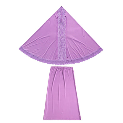 2 Piece Set Prayer Garment Lace Dress Robe Muslim Kids Girls Abaya Gowns Overhe image 4