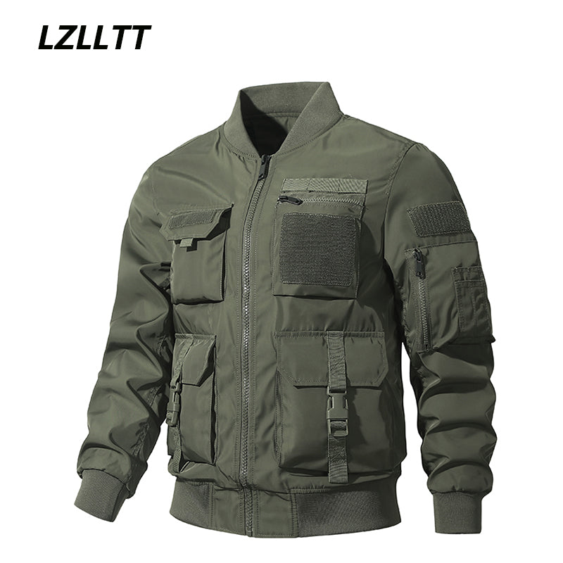 Spring Autumn New Multi-Pocket Bomber Jacket Men's Fashion Casual Windproof Pilo image 1