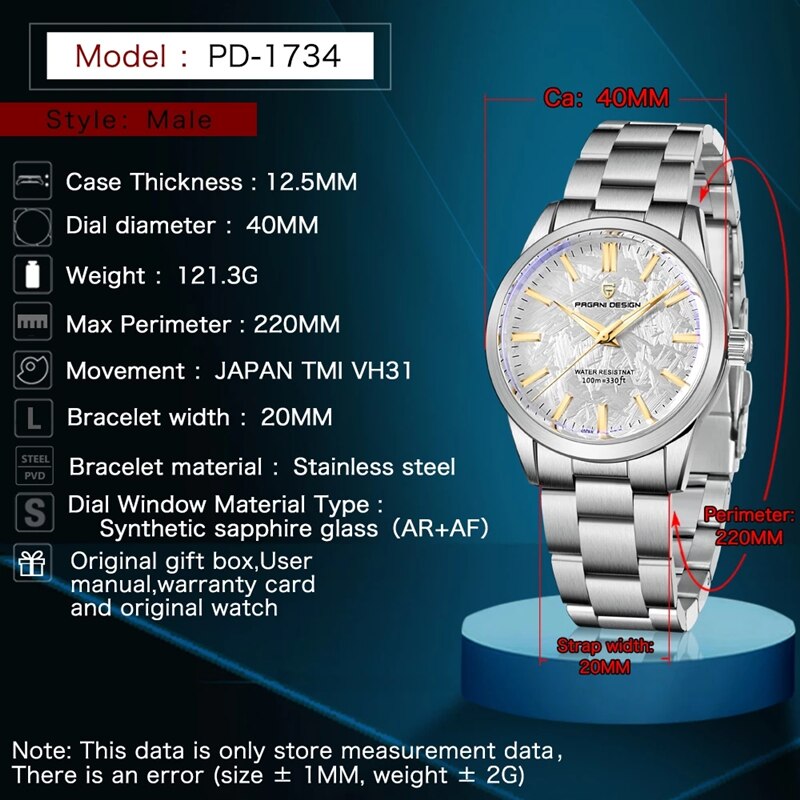 PAGANI DESIGN 40MM Men Quartz Watches TMI VH31 Luxury Business Top Sapphire 316 image 6