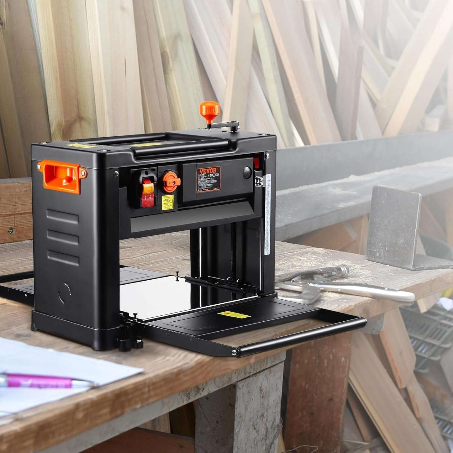 Thickness Planer, Two Speed, 13" W Benchtop Planer, Three-Blade, 15-A 200