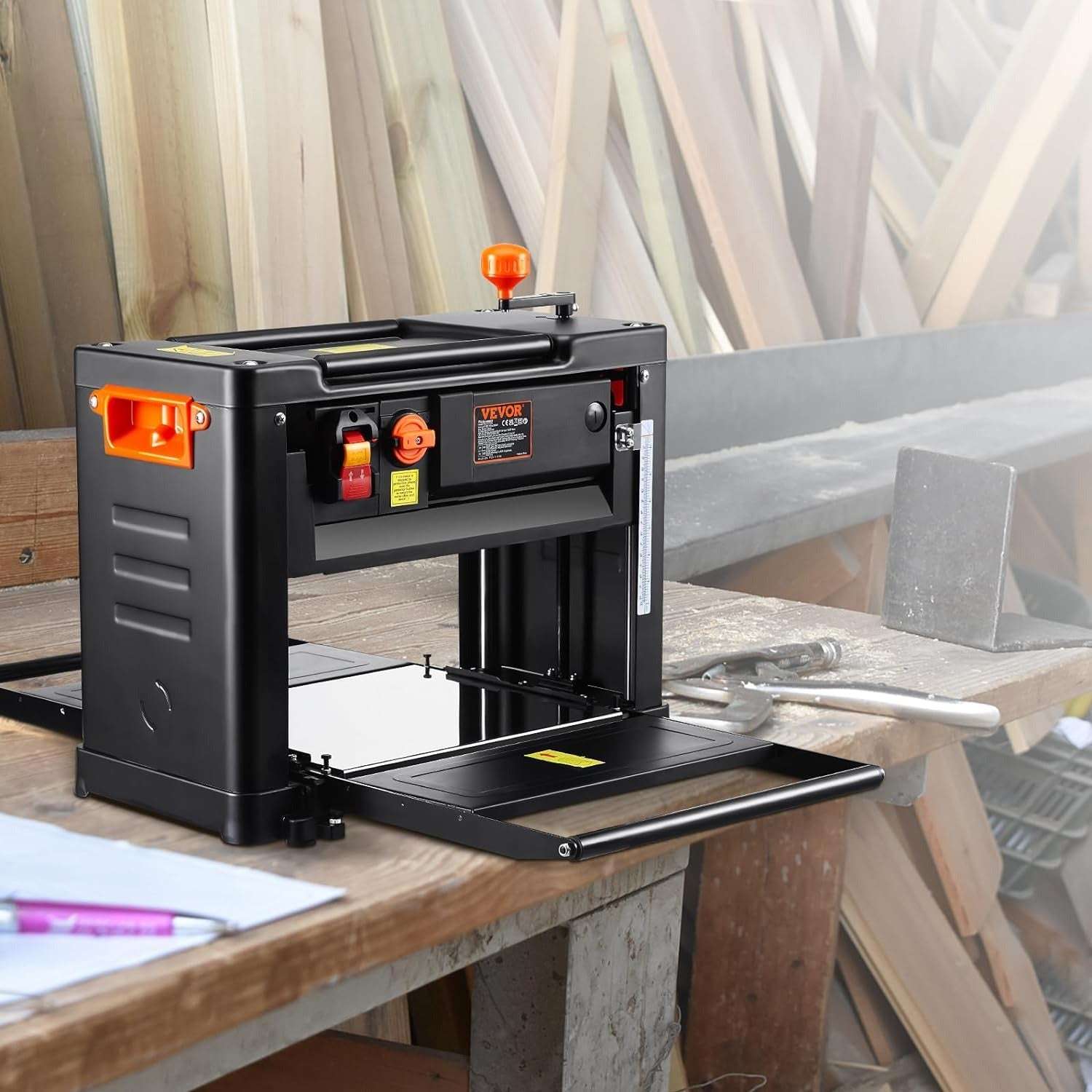 Thickness Planer, Two Speed, 13" W Benchtop Planer, Three-Blade, 15-A 200