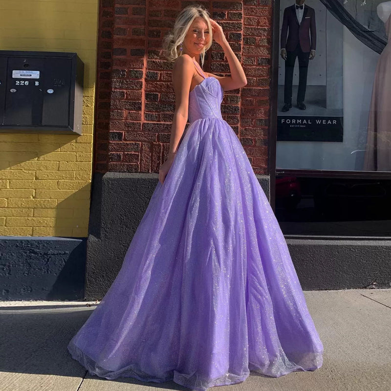 Glitter Spaghetti Strap Homecoming Dresses A Line Floor Length Prom Gown Real P image 1