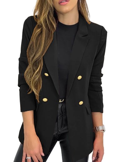 Women Classic Buttons Slim Fitting Blazer Jacket Solid Color Casual Long Slee image 1