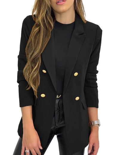 Women's Classic Buttons Slim Fitting Blazer Jacket Solid Color Casual Long Slee