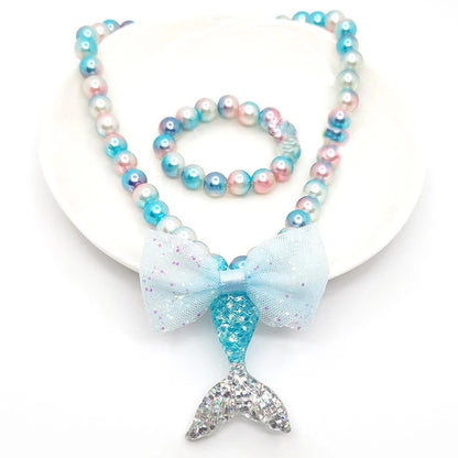 Baby Girls Beads Necklace Set Fashion Mermaid Tail Pendant Child Kids Adjustabl image 1