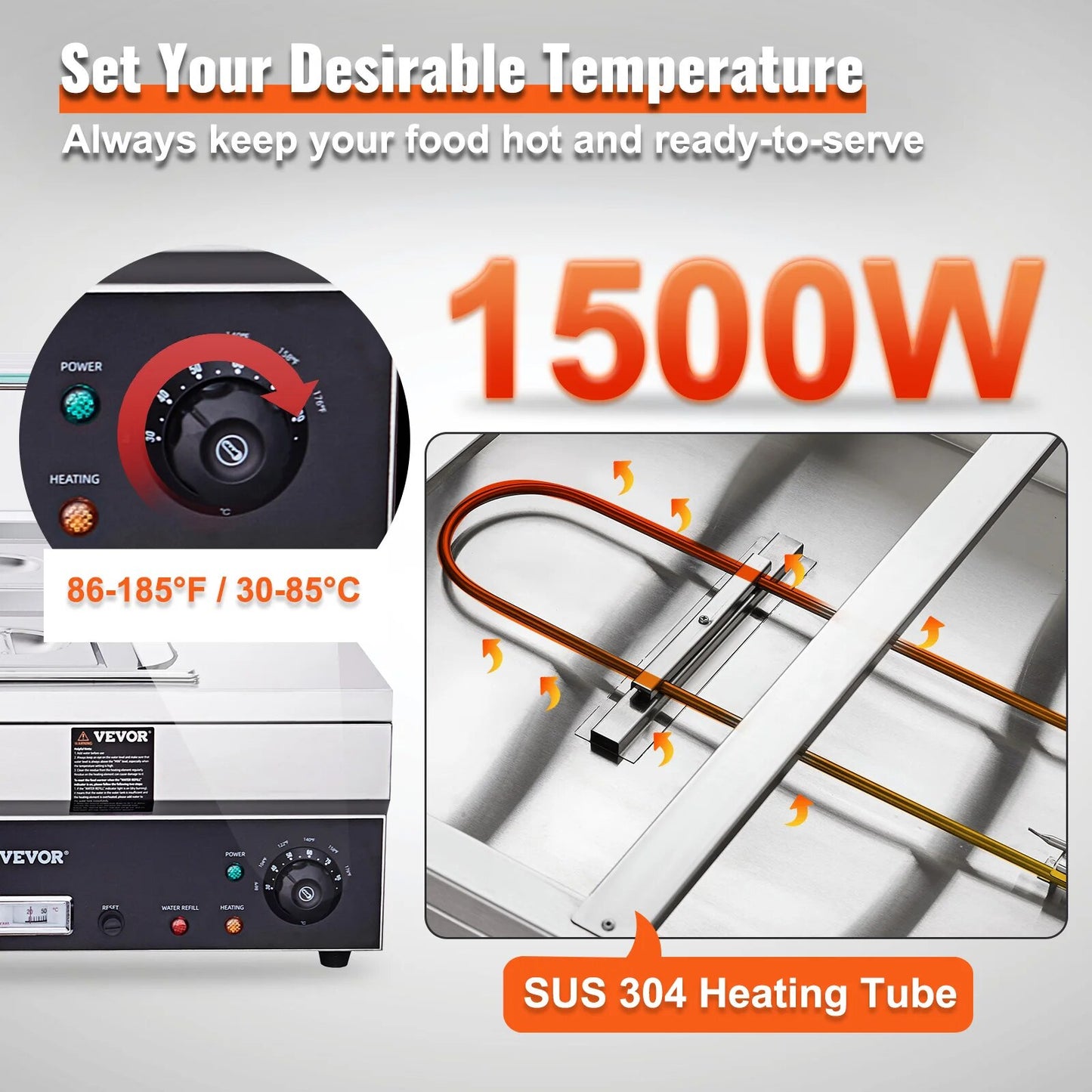 VEVOR Commercial Electric Soup Food Warmer with 3/6/10/12 Pans Stainless Steel image 5