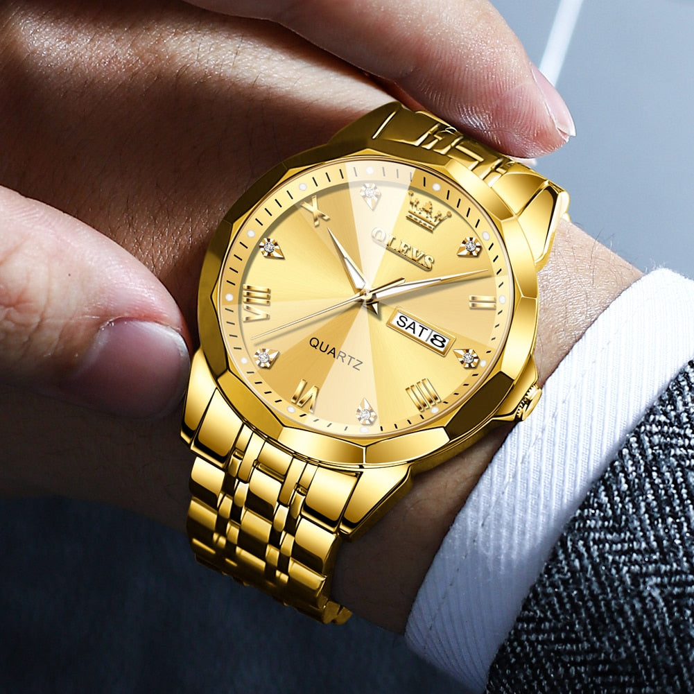 TAXAU New Watch For Men Rhombus Original Quartz Waterproof Wristwatch Gold Stai image 8