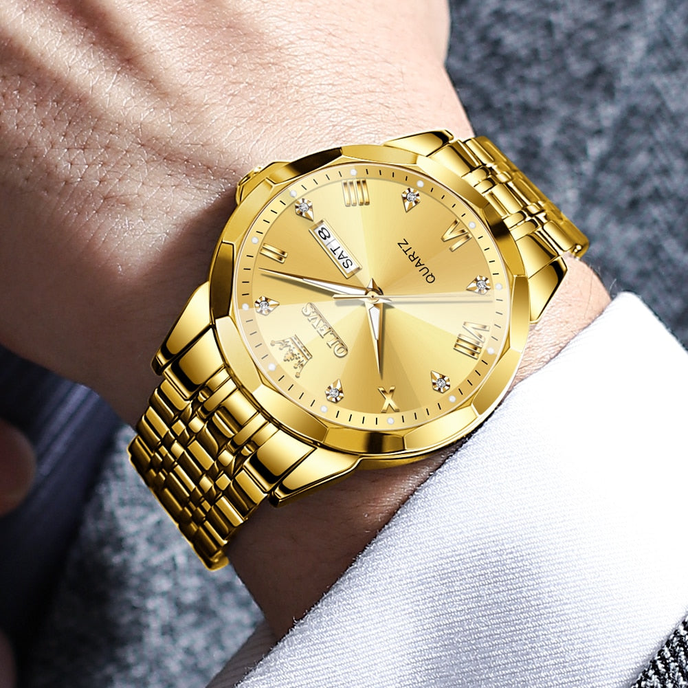 TAXAU New Watch For Men Rhombus Original Quartz Waterproof Wristwatch Gold Stai image 10