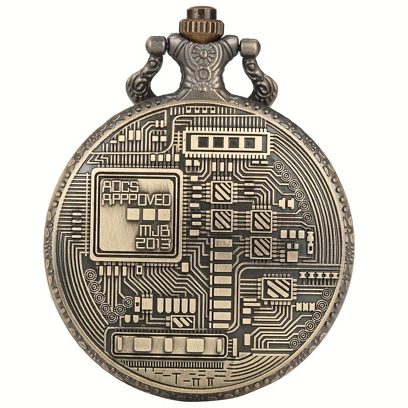 Antique Bronze Bitcoin Pattern Quartz Pocket Watch Exquisite Engraving Souvenir image 5