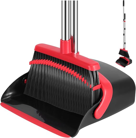broom and dustpan set, 52-in long adjustable handle broom dustpan combo with du image 4