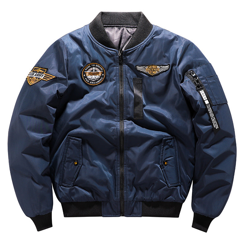 Air Force MA1 Pilot Cotton Jacket Men Double Sided Letter Embroidery Thicken Bo image 2
