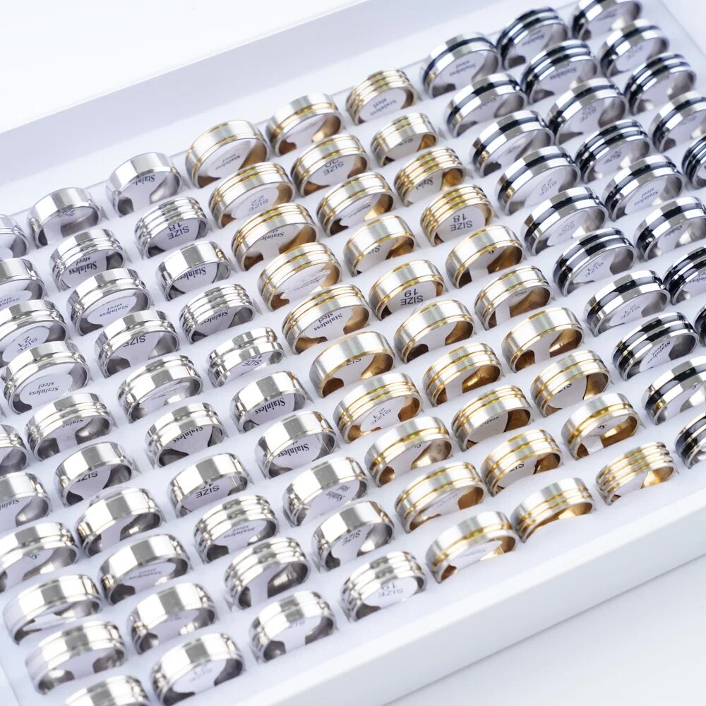 20Pcs/Lot Fashion Mix Style Hollow Stripe Punk Spikes Stainless Steel Rings Jew image 4