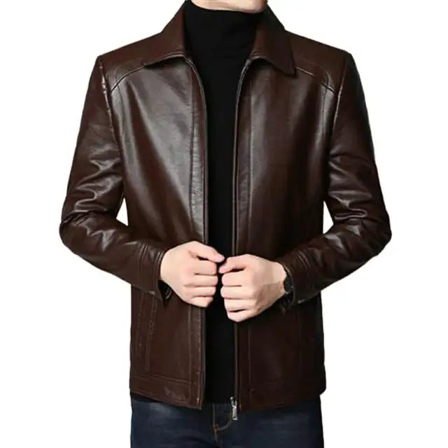 Men Faux Leather Jacket Men's Faux Leather Motorcycle Jacket with Stand Collar image 3