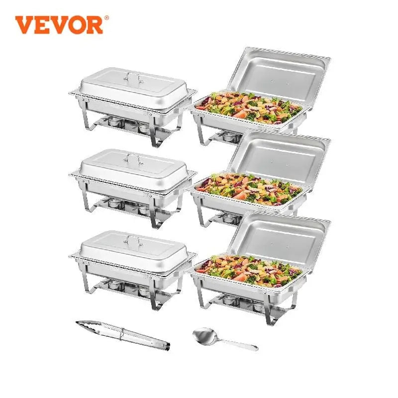 VEVOR 8QT Rectangle ChaFolding Dish 2/4/6 Packs w/ Full Size Pans Buffet Catering