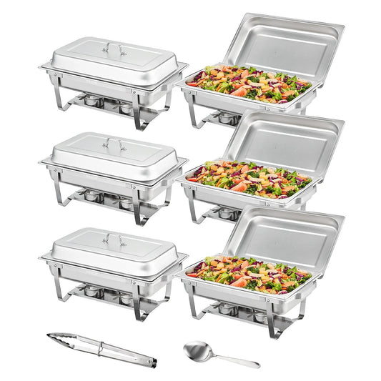 VEVOR 8QT Rectangle ChaFolding Dish 4/6 Packs Stainless Steel  Chafer with Full Si
