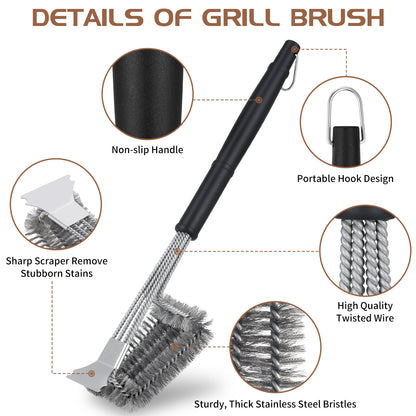 Stainless Steel Grill Brush with Scraper, 19 in Grill Brush for Outdoor Grill,  image 3