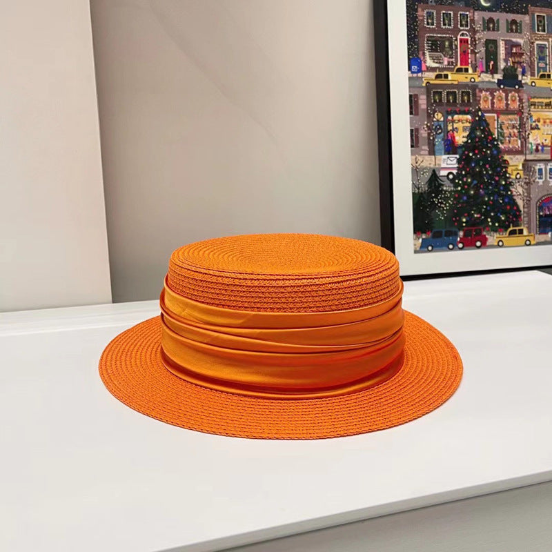 5cm brim summer straw hat for Women with sun shading and sun protection flat to image 2