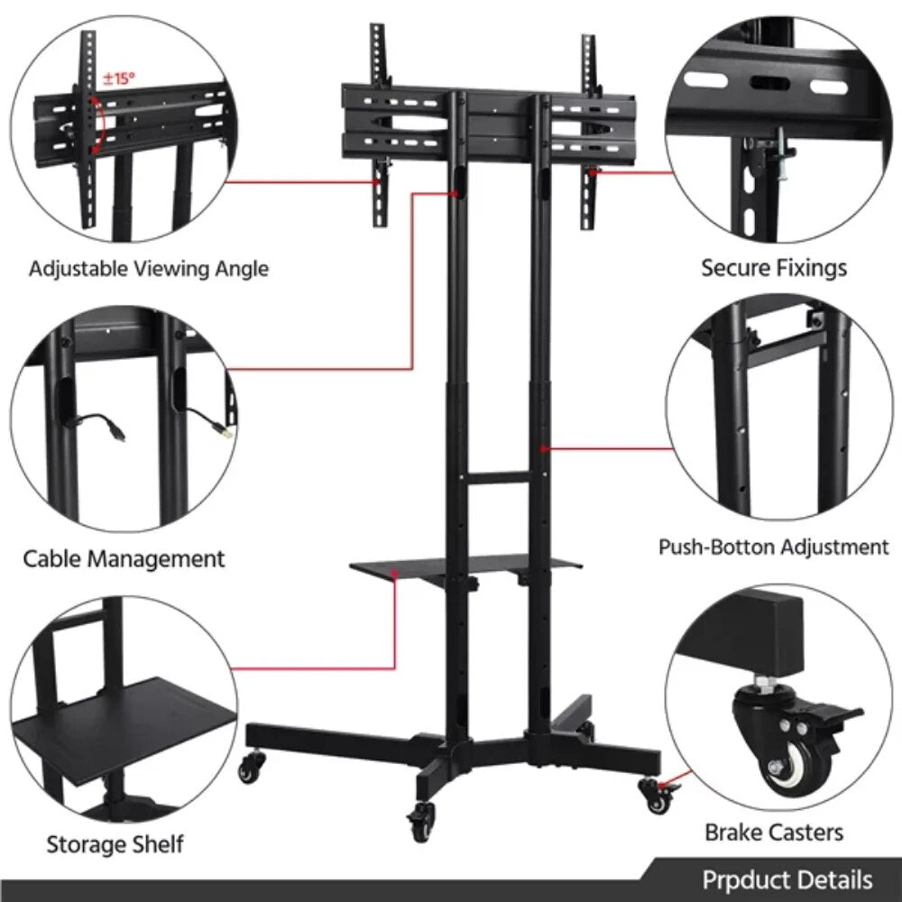 Modern Mobile TV Stand Rolling TV Cart for Flat Panel TVs Up To 75'', Strong an image 5