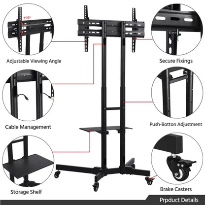 Modern Mobile TV Stand Rolling TV Cart for Flat Panel TVs Up To 75'', Strong an image 5