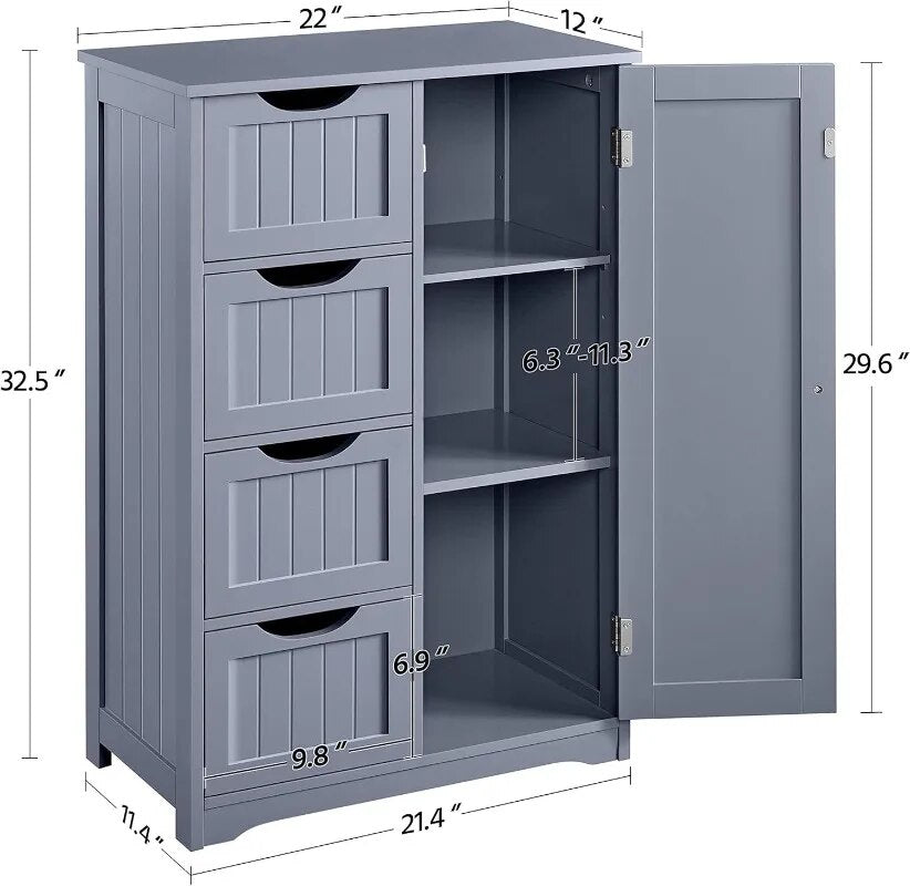 Side Storage Organizer with 4 Drawers and 1 Cupboard, Freestanding Entryway Sto image 5