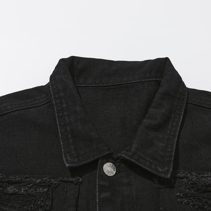 Men's Gothic punk Distressed Trucker Casual Denim Jacket Outerwear Loose Fit St image 4