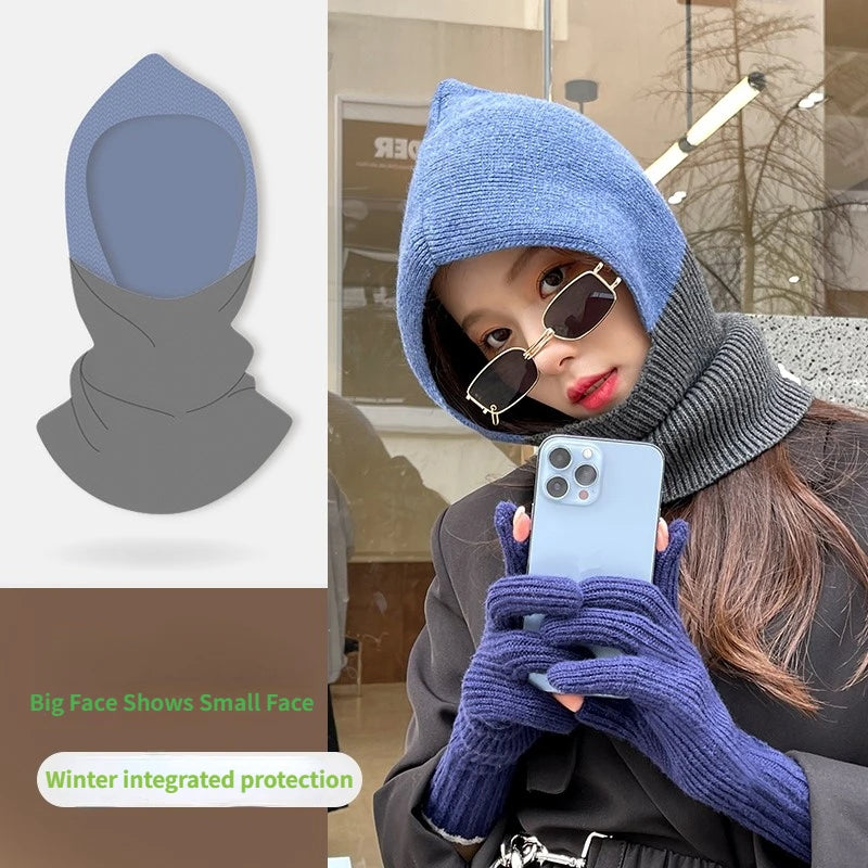 Winter Women Men's Knitted Cotton Hat Scarf Color Matching Two-color Balaclava image 8