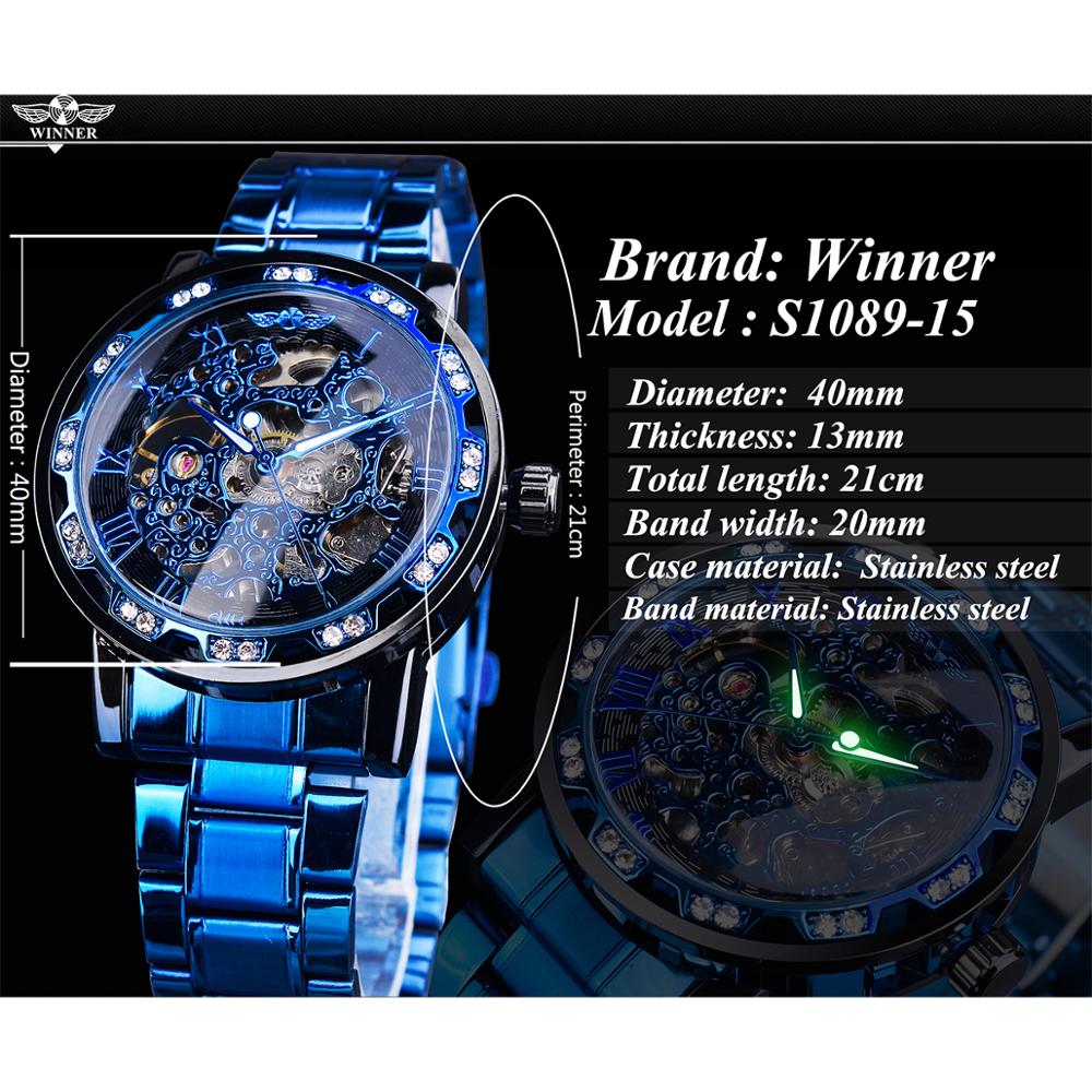 Winner Fashion Watches Classic Rhinestone Clock Roman Analog Male Skeleton Cloc image 7