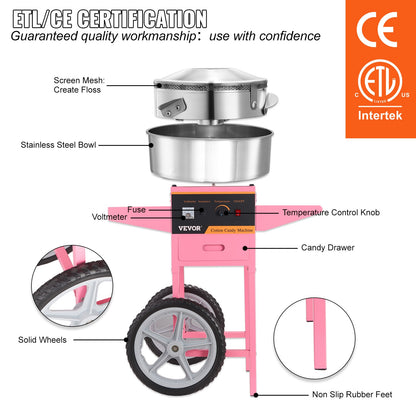VEVOR Electric Cotton Candy Machine with Cart 1000W Commercial Floss Maker with image 4