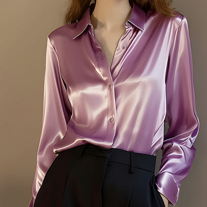 2024 Summer Trend Fashion Women's Casual Elegant Satin Long Sleeved Shirt Offic image 5