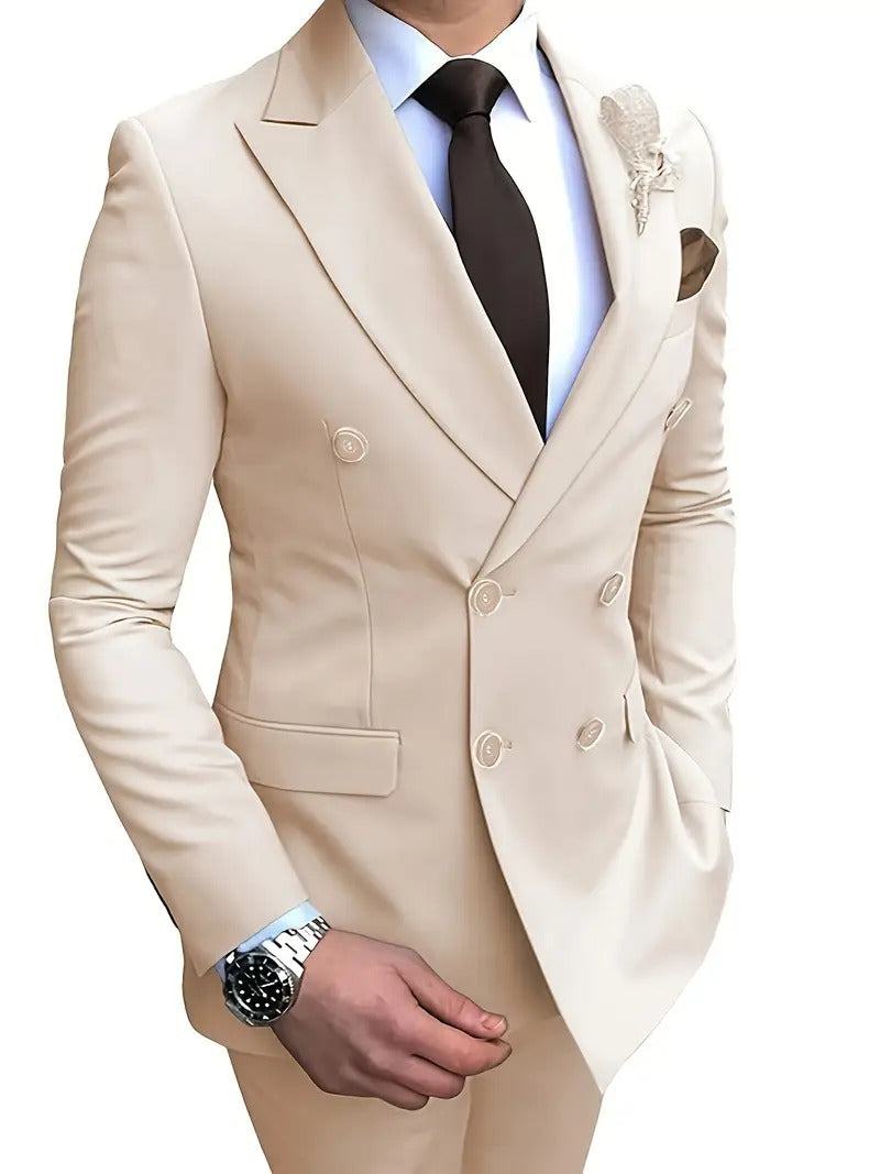 Elegant Men's Suits 2-Piece Set Double Breasted Jacket Business Casual Suit Coa image 3