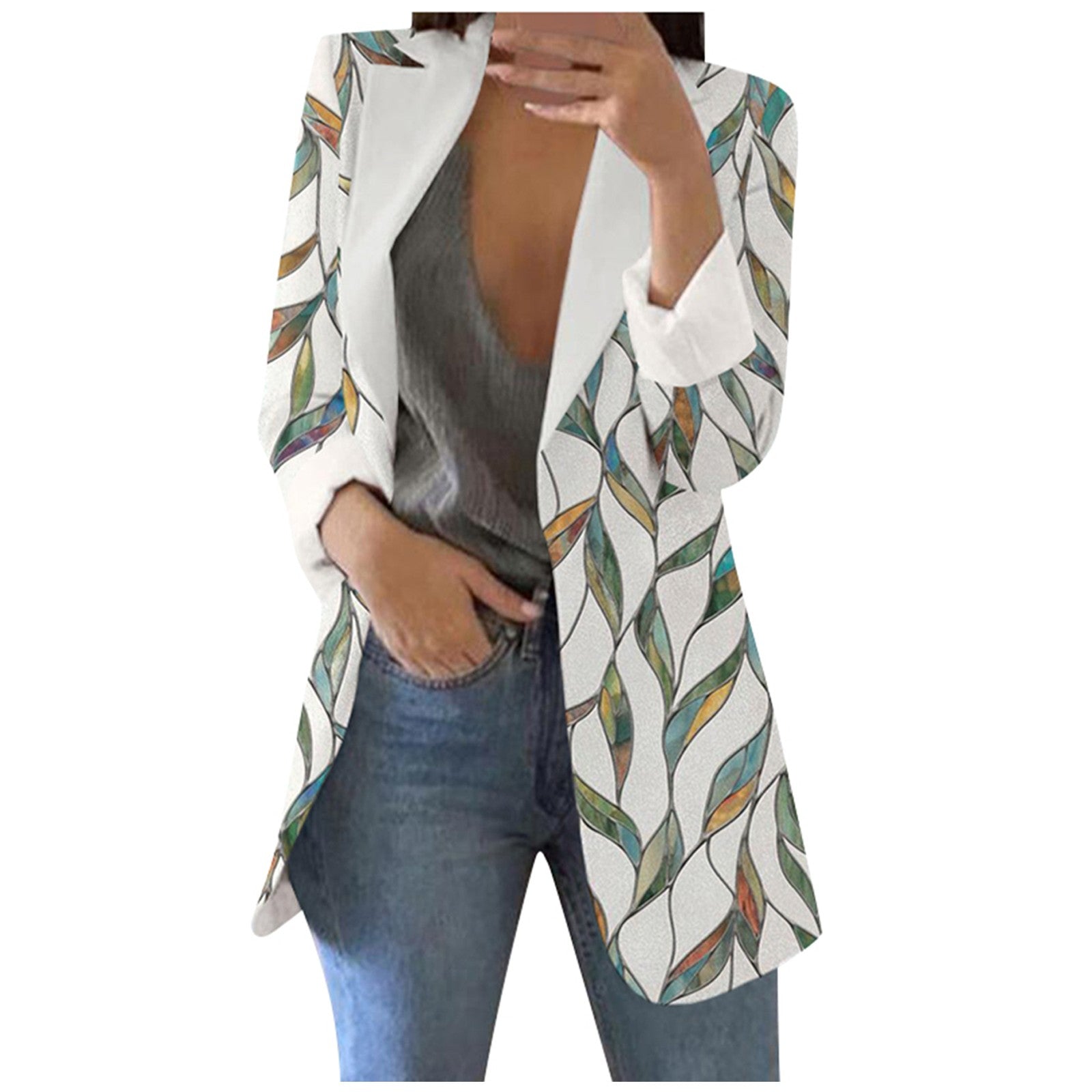 Spring Autumn Fashion Blazer Jacket Women Casual Pockets Long Sleeve Work Suit  image 5
