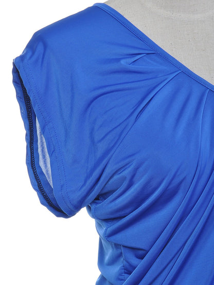 Summer Women Fit Blue One Shoulder Short Sleeve  Classy Tunic Party Dress image 2
