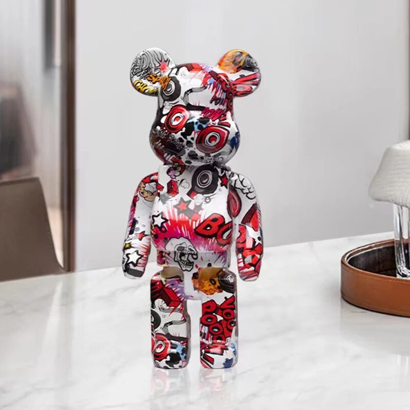 27cm Graffiti Bear Figurine Home Decoration Animal Statue Storage Money Jar Mod image 3