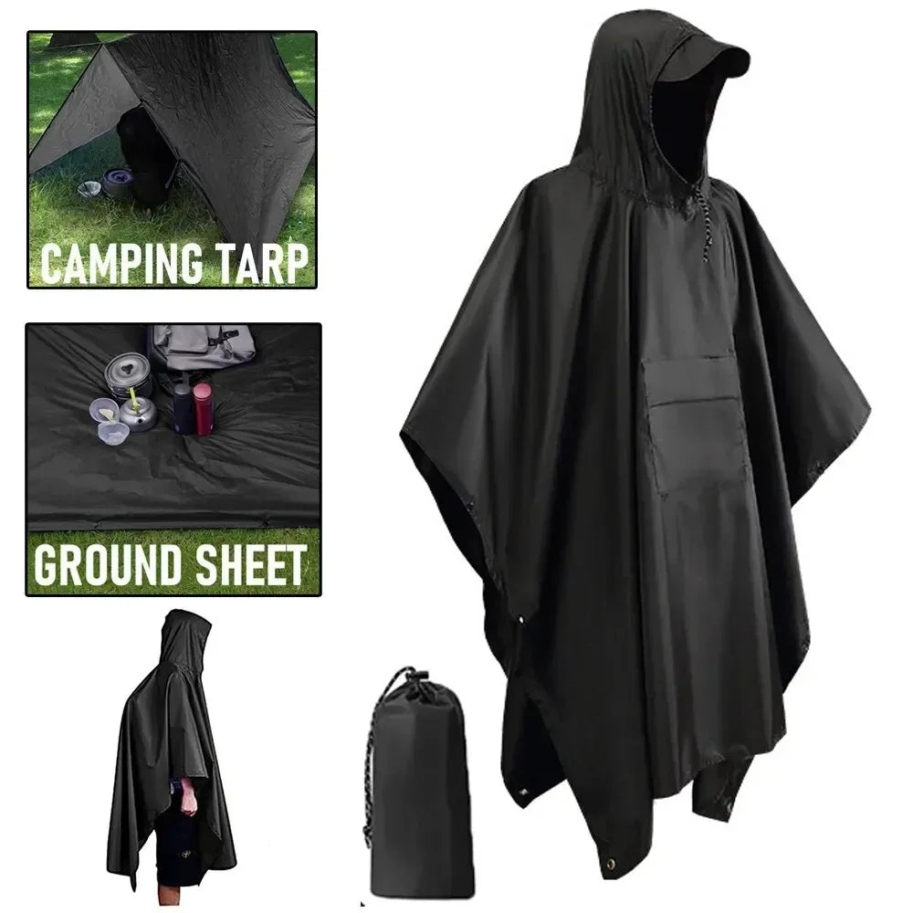 3 In 1 Outdoor Military Raincoat Hooded Sleeve Waterproof Rain Poncho Motorcycl image 5