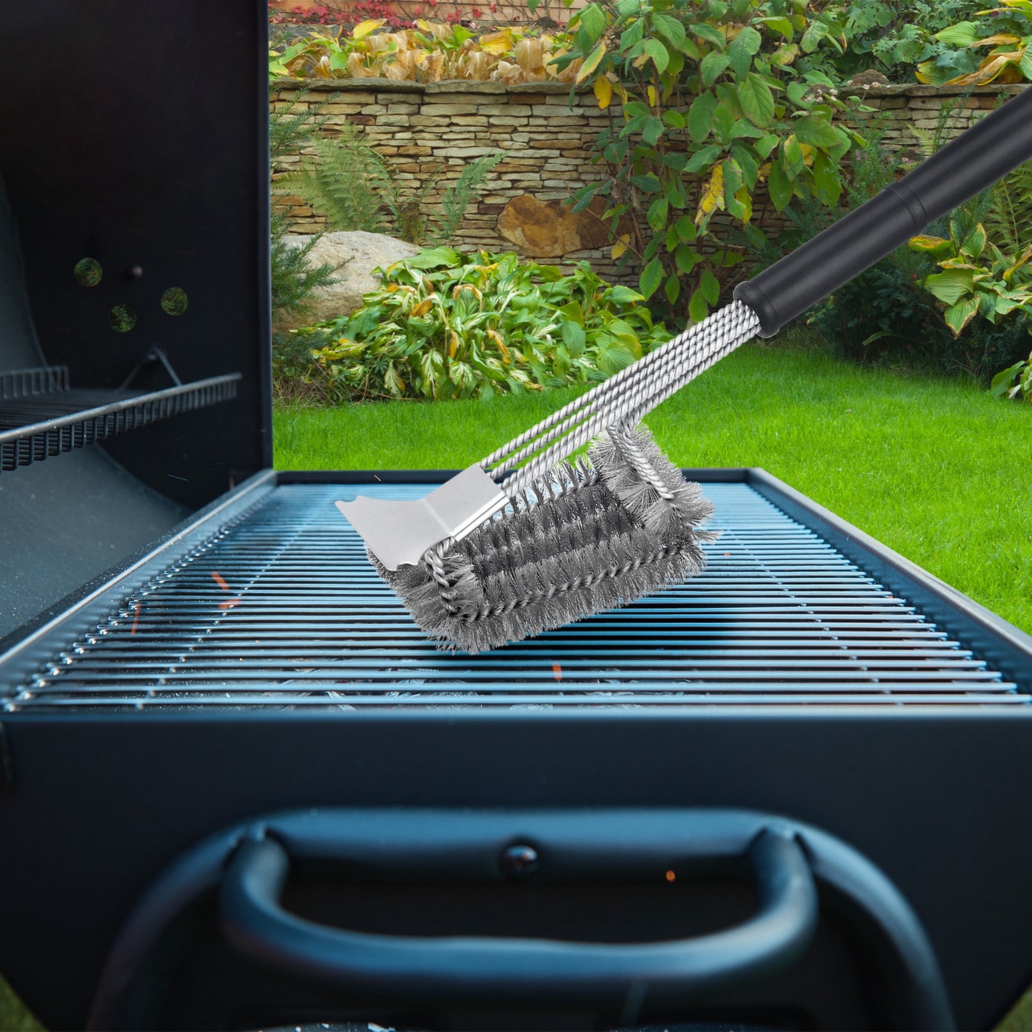 Stainless Steel Grill Brush with Scraper, 19 in Grill Brush for Outdoor Grill,  image 4