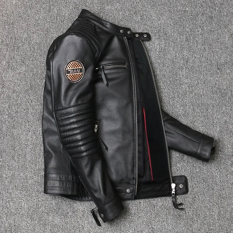 Motorcycle Genuine Leather Jacket for Men Style Biker Jackets Slim Cowhide spri image 1
