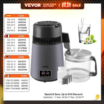VEVOR 4L Pure Water Distiller Dental Distilled Water Filter Electric Distillati