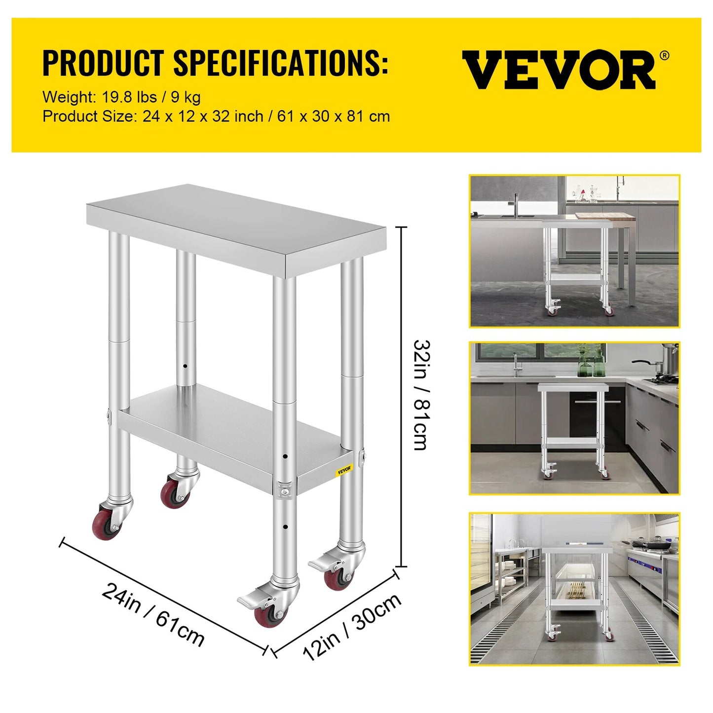 VEVOR Stainless Steel Kitchen Worktable shelves Commercial Work Bench Table wit image 7