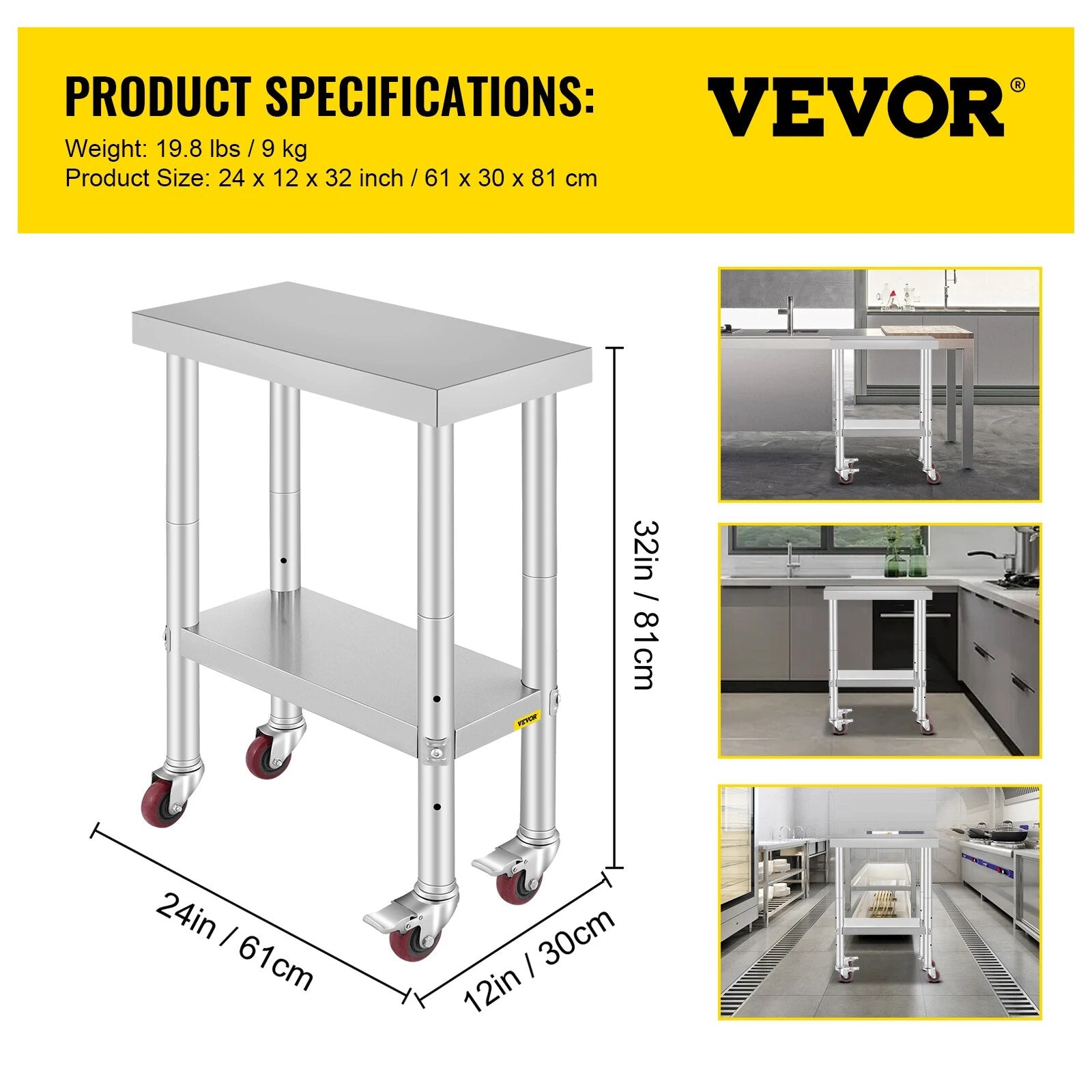 VEVOR Stainless Steel Kitchen Worktable shelves Commercial Work Bench Table wit image 7