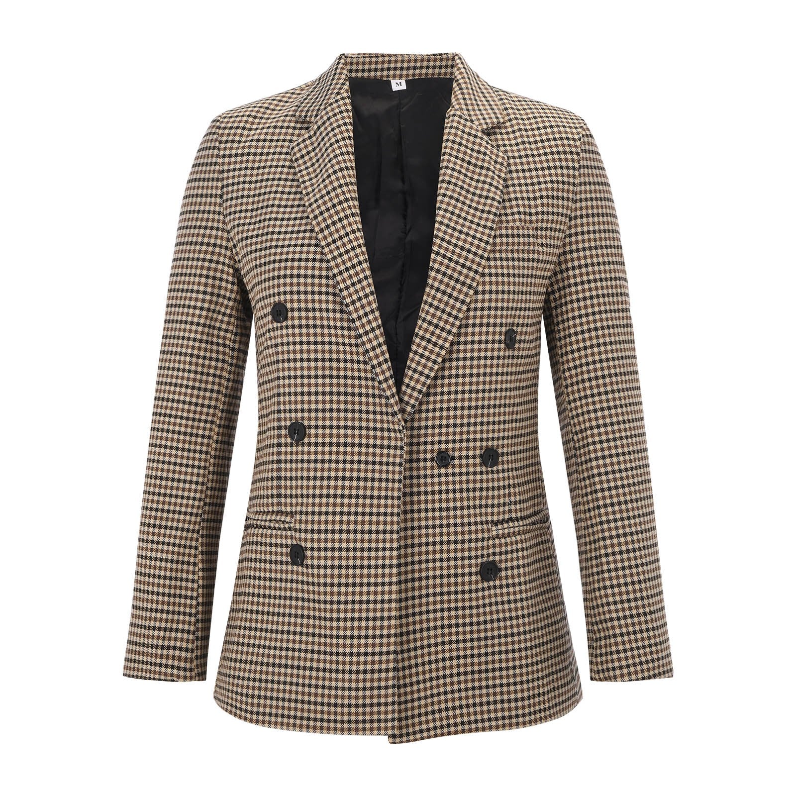 Ladies' Autumn And Winter Double Breasted Lapel Long Sleeved Checkered Suit Jac image 5